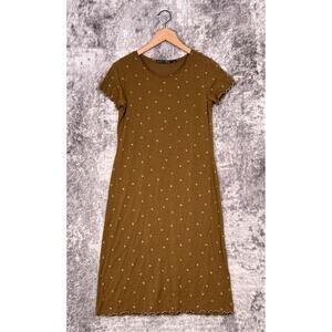 Gudrun Sjoden TShirt Dress Small Womens Green Polka Dot Ruffled Trim Knee Length